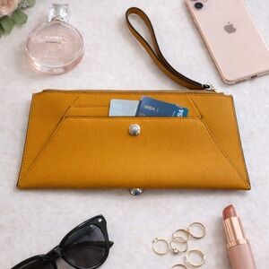 Henri Bendel Leather Mustard Yellow Clutch Wristlet